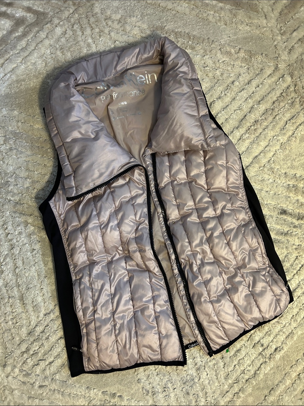 Calvin Klein Rose Gold Quilted Puffer Vest with Black Sides